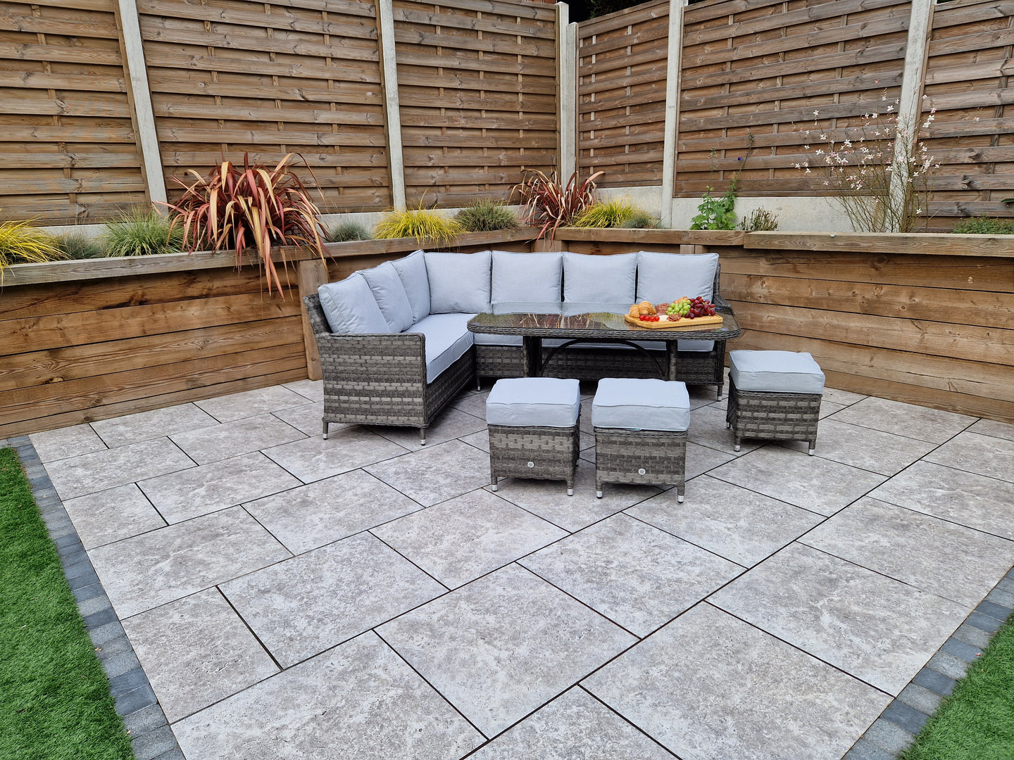 Signature Weave - Edwina Outdoor Corner Sofa Dining Set with Ottoman Stool Seats